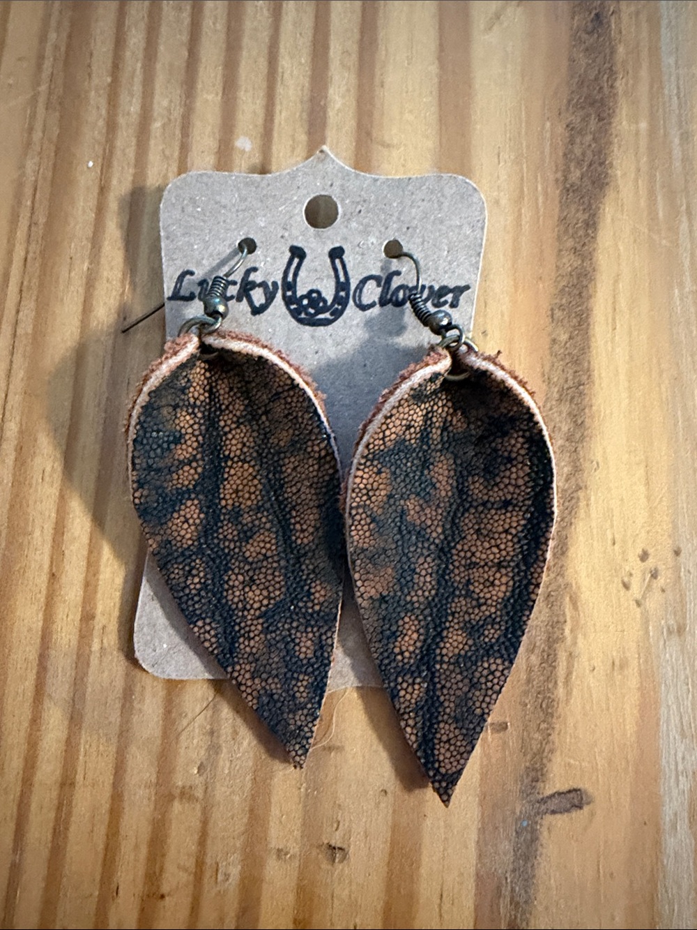 Brown and Black Leather Teardrop Earrings